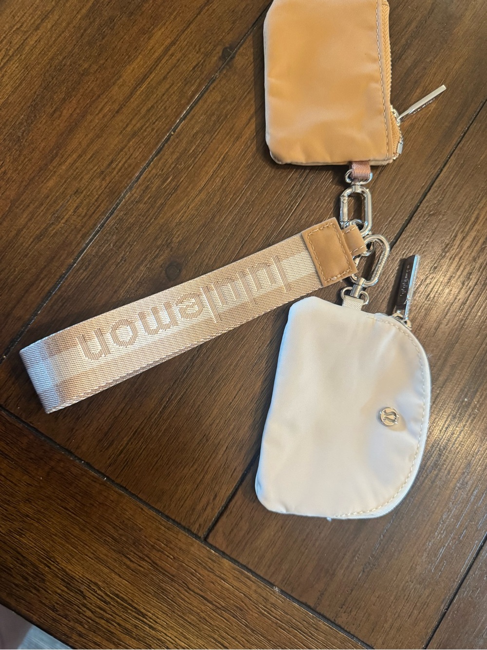 lululemon athletica beige tan wristlet keychain set